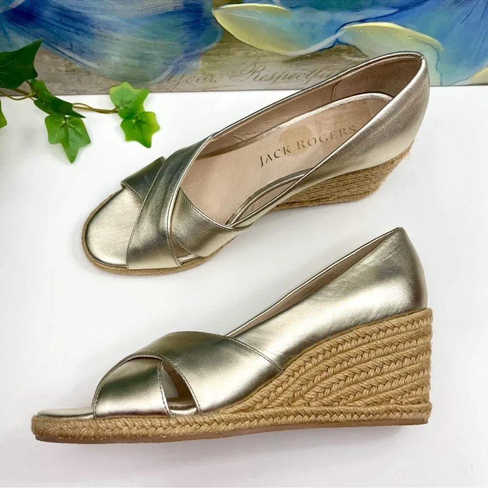 Jack‎ Rogers Palmer Crisscross Wedge Espadrille In Gold Size 8